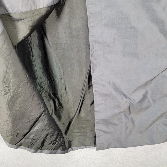 Vtg Chaiken and Capone Gray Shiny Collared 3/4 Sleeve Unique Trench Coat Jacket - Picture 4 of 16